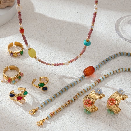Retro Stainless Steel Natural Stone Beads Bracelets Set 2