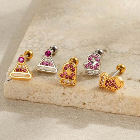 1 Piece Christmas Copper Gold Color Zircon Women's Piercing Earrings
