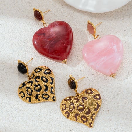 1 Pair Heart Stainless Steel Gold Color Acrylic Drop Earrings 2