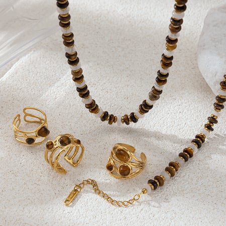 Juego de collares de acero inoxidable con cuentas de piedra natural 2