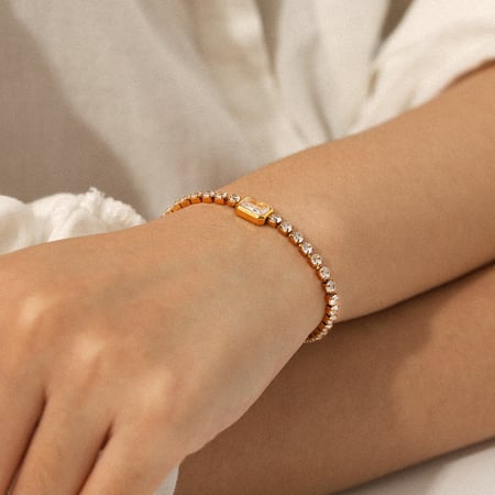 1 Parça Zincir Paslanmaz Çelik Altın Renkli Zirkonyum Zincir Bileklik 2