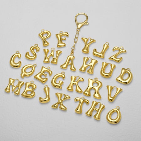 1 Piece Bubble Letter Copper Gold Color Keychain 2