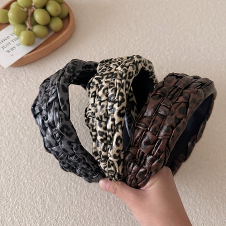 1 stuk retro luipaardprint gedraaide brede PU haarbanden voor dames 2