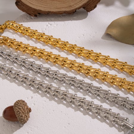 Casual Chain Stainless Steel Gold Color Necklace Set