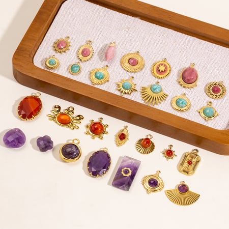 1 stuk natuursteen serie DIY ster cirkel roestvrij staal dames hangers