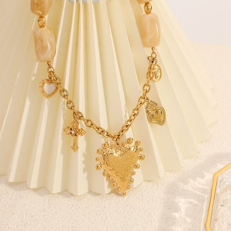 Collier pendentif luxueux en acier inoxydable pour femme, motif cœur, croix et cercle 2