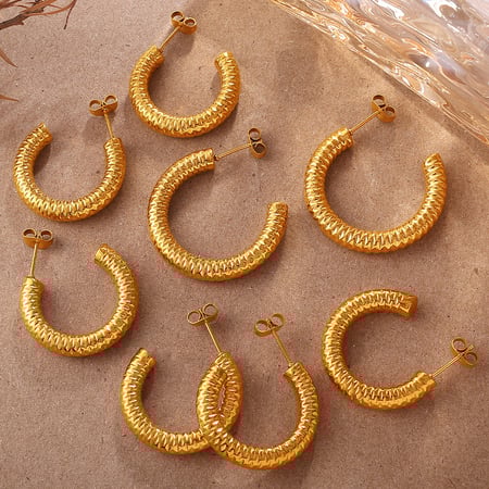 1 paire de boucles d'oreilles créoles en acier inoxydable de forme irrégulière, couleur or