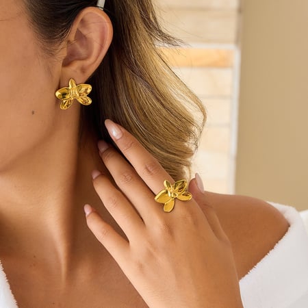 1 Çift Lüks Phalaenopsis Paslanmaz Çelik Altın Renkli Kadın Küpe 2