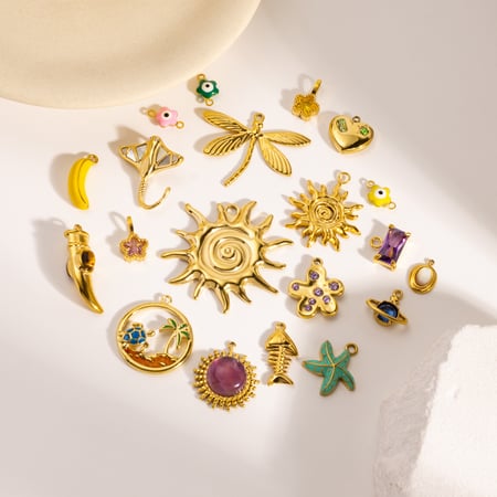 Pendentif polyvalent en acier inoxydable doré pour femme, motif fleur et soleil, à faire soi-même 2
