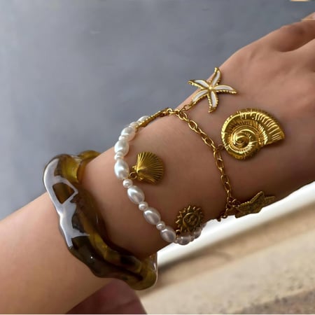 Set di bracciali in acrilico color oro in acciaio inossidabile 2