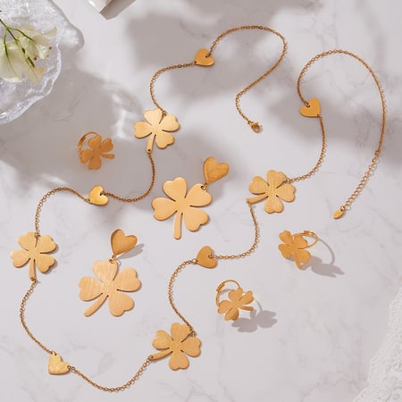 Classic Clover Titanium Steel Gold Color Women's Jewelry Sets