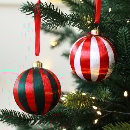 1 set di palline natalizie a righe in poliestere per feste (1 set = 6 pezzi) 2