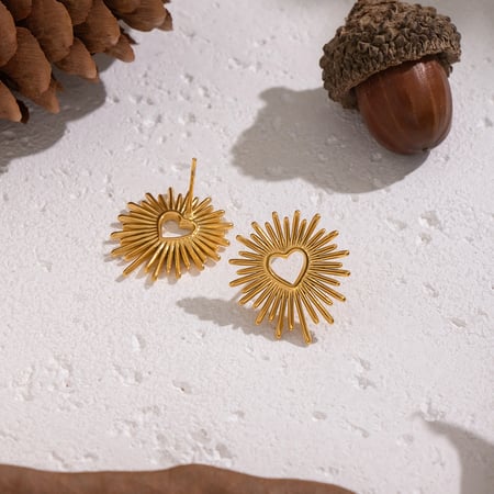 1 paio di orecchini a bottone in acciaio inossidabile color oro con cuore retrò 2