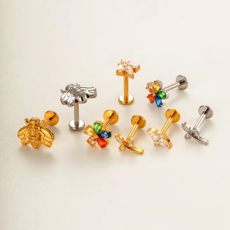 1 Piece Flower Titanium Alloy Gold Color Zircon Women's Piercing Earrings 2