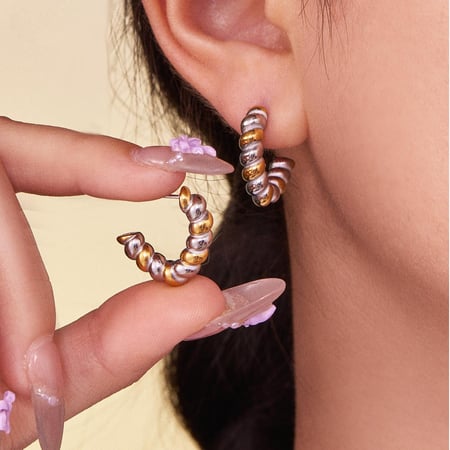 1 Pair Simple Twist Mixed Gold&Silver Colors Stainless Steel Women's Hoop Earrings 2