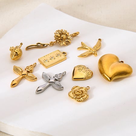 1 stuk Retro Bloem Hart Kruis Roestvrij Staal Goudkleurige DIY Hanger 2