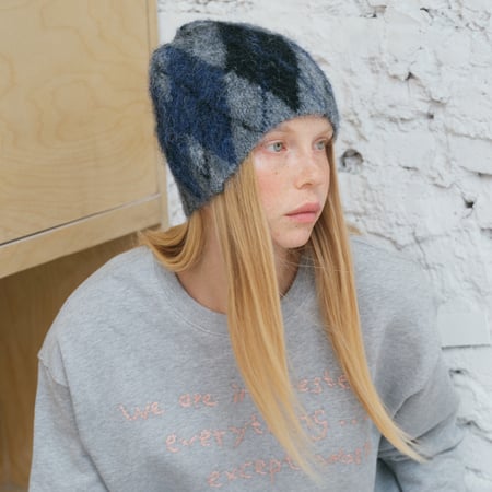1 bonnet tricoté en nylon de couleurs mélangées à carreaux rétro 2