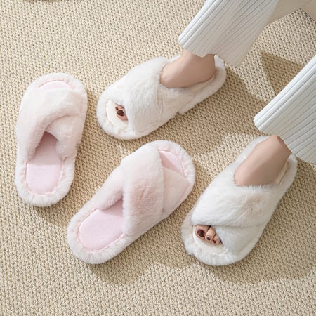1 par de pantuflas de felpa para el hogar de color liso 2
