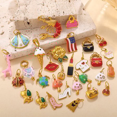 1 Piece Stainless Steel Gold Color Enamel DIY Pendant 2