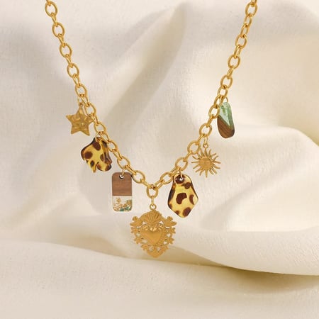 Collier avec pendentif simple en forme de cœur et d&#39;étoile en acier inoxydable pour femme, 1 pièce 2