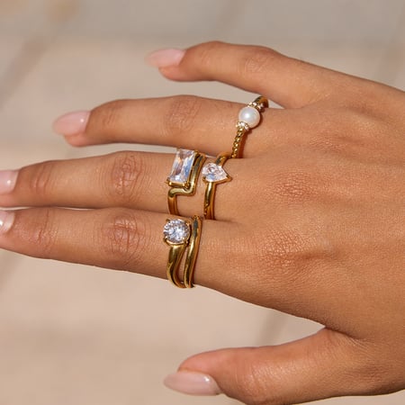 1 Stück glänzende Tropfen Edelstahl Gold Farbe Zirkon Damen Edelstein Ringe