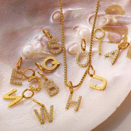 1 Piece 26 Letter Stainless Steel Gold Color Rhinestone DIY Pendant 2