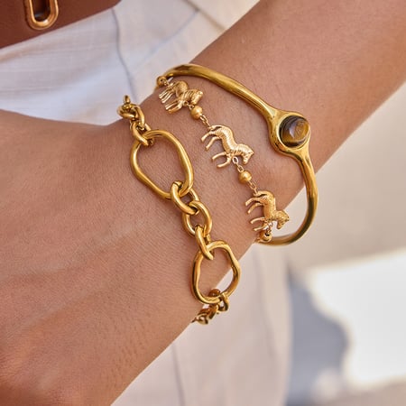 1 Stück luxuriöse Zebra-Charm-Armbänder aus Edelstahl in Goldfarbe für Damen