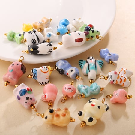 1 Piece Ceramics Cute Animal DIY Pendant