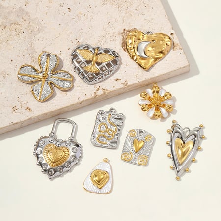 1 pezzo di ciondolo da donna in acciaio inossidabile color oro e argento misti
