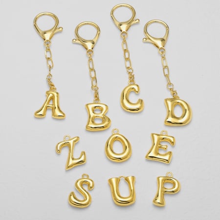 1 Piece Bubble Letter Copper Gold Color Keychain