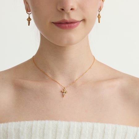 Klassieke kruis roestvrij staal goudkleurige dames sieraden sets 2