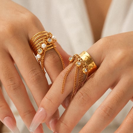 1 stuk kwast roestvrij staal goudkleurige statement ring 2
