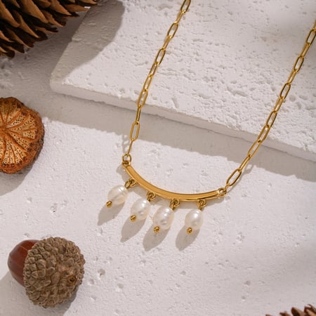 1 Stück romantische Halskette mit Perlenanhänger aus Edelstahl in Goldfarbe 2