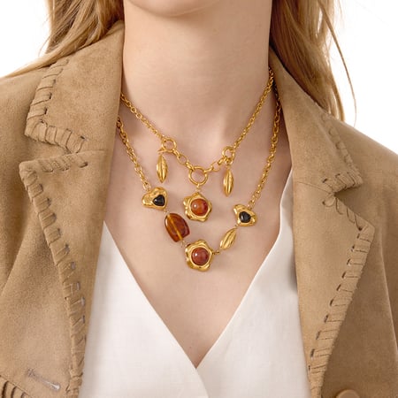 1 pezzo di collana con ciondolo da donna in acrilico color oro, a forma di fiore irregolare e glamour in acciaio inossidabile 2