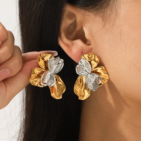 1 paire de boucles d&#39;oreilles à tige en acier inoxydable de couleurs mélangées en forme de cœur et de fleur 2
