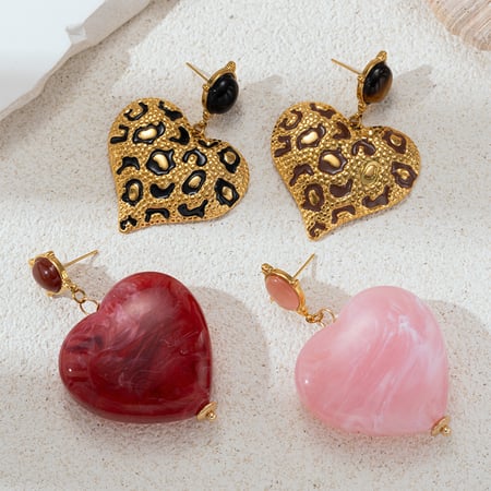 1 Pair Heart Stainless Steel Gold Color Acrylic Drop Earrings