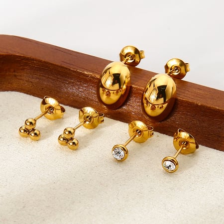 1 paire de boucles d'oreilles rondes simples en acier inoxydable doré avec zircon