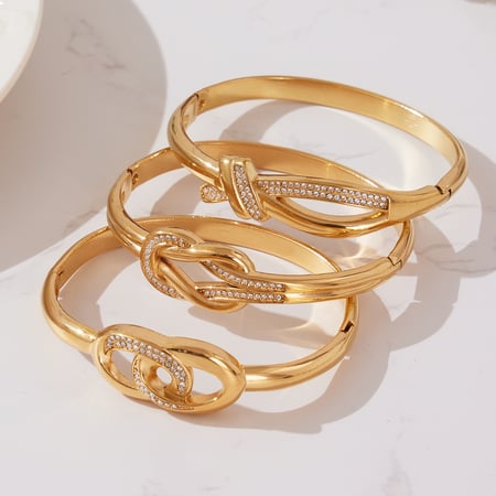 1 Piece Luxurious Twist Stainless Steel Gold Color Zircon Women's Bangles
