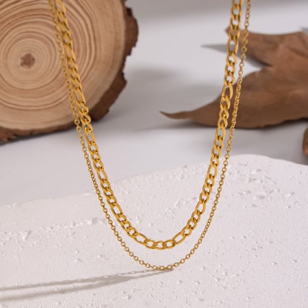 Collier à plusieurs rangs en acier inoxydable doré (1 pièce) 2
