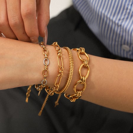 1 Stück klassisches goldfarbenes Kettenarmband aus Edelstahl 2