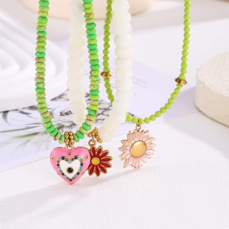 1 pezzo di collana di perline da donna con pietre naturali e fiori vivaci