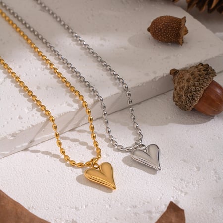 Collier pendentif en forme de cœur en acier inoxydable couleur or, 1 pièce 2