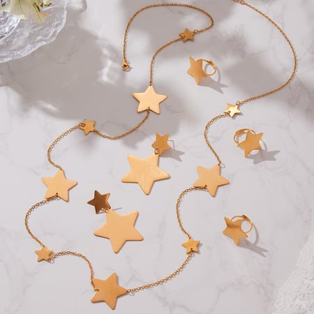 Minimalist Star Stainless Steel Gold Color Women's Jewelry Sets
