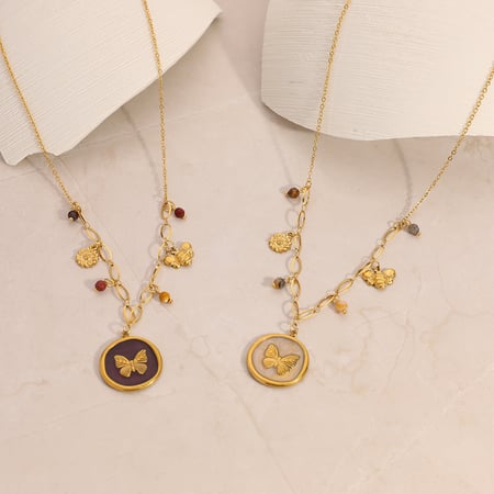 Collier avec pendentif en forme de papillon et de fleur en acier inoxydable pour femme, 1 pièce