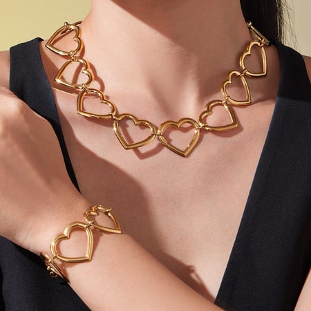 Modern Heart Chain Stainless Steel Gold Color Women's Jewelry Sets 2