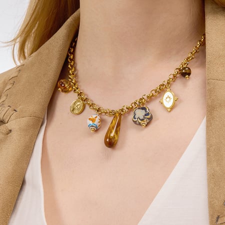 Collier pendentif gouttelette design en acier inoxydable couleur or acrylique pour femme, 1 pièce 2