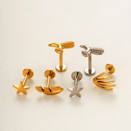 1 Piece Leaf Shape Titanium Alloy Gold Color Zircon Piercing Earring 2