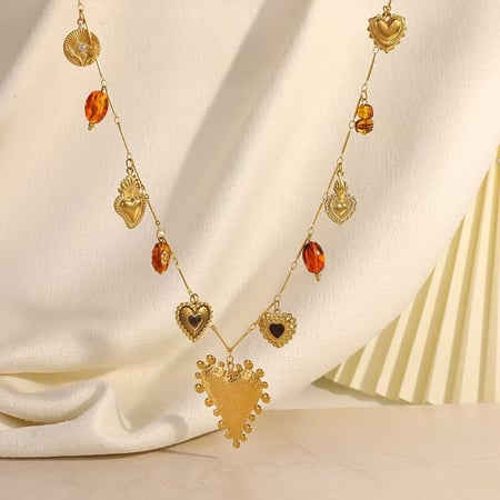 Collier avec pendentif en forme de cœur et de fleur en acier inoxydable pour femme, 1 pièce 2