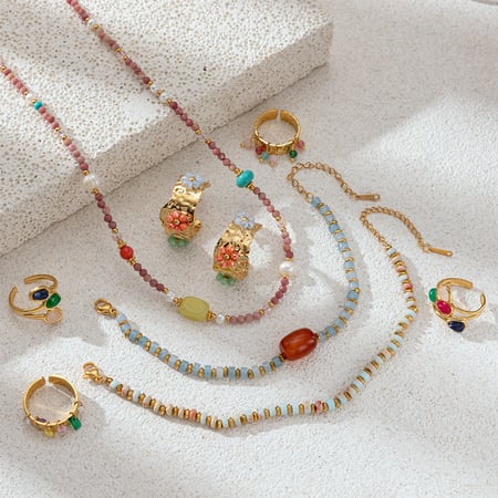 Retro Stainless Steel Natural Stone Beads Bracelets Set