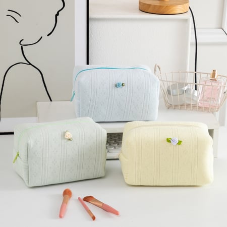 1 pezzo di borsa per il trucco in poliestere con fiori dolci 2